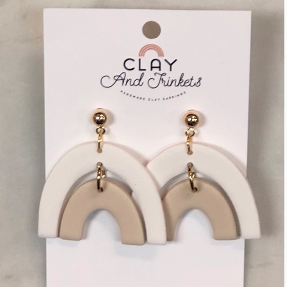 Clay and Trinkets Jewelry - Rainbow Clay Earrings 18K Gold Clay Women’s Earrings Dangle Hoop Gold